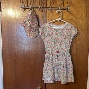 Gymboree Colorful Floral Dress with Matching Hat Sz Med 7/8 EUC